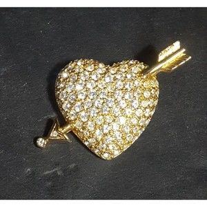 Swarovski Crystal Heart Gold Tone Brooch Pin Vintage Valentines day gift